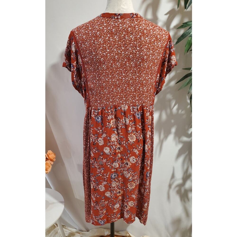 Knox Rose Floral 1/4 Button Floral Boho Midi Dress Size M Cottage Hippie Pockets - Picture 4 of 12